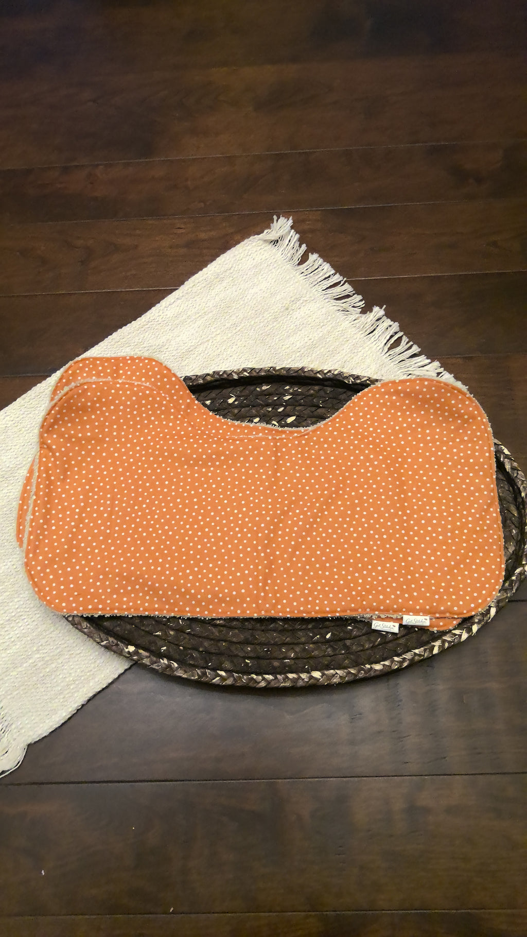 Orange Polka Dots Burp Cloth – Beige Terry