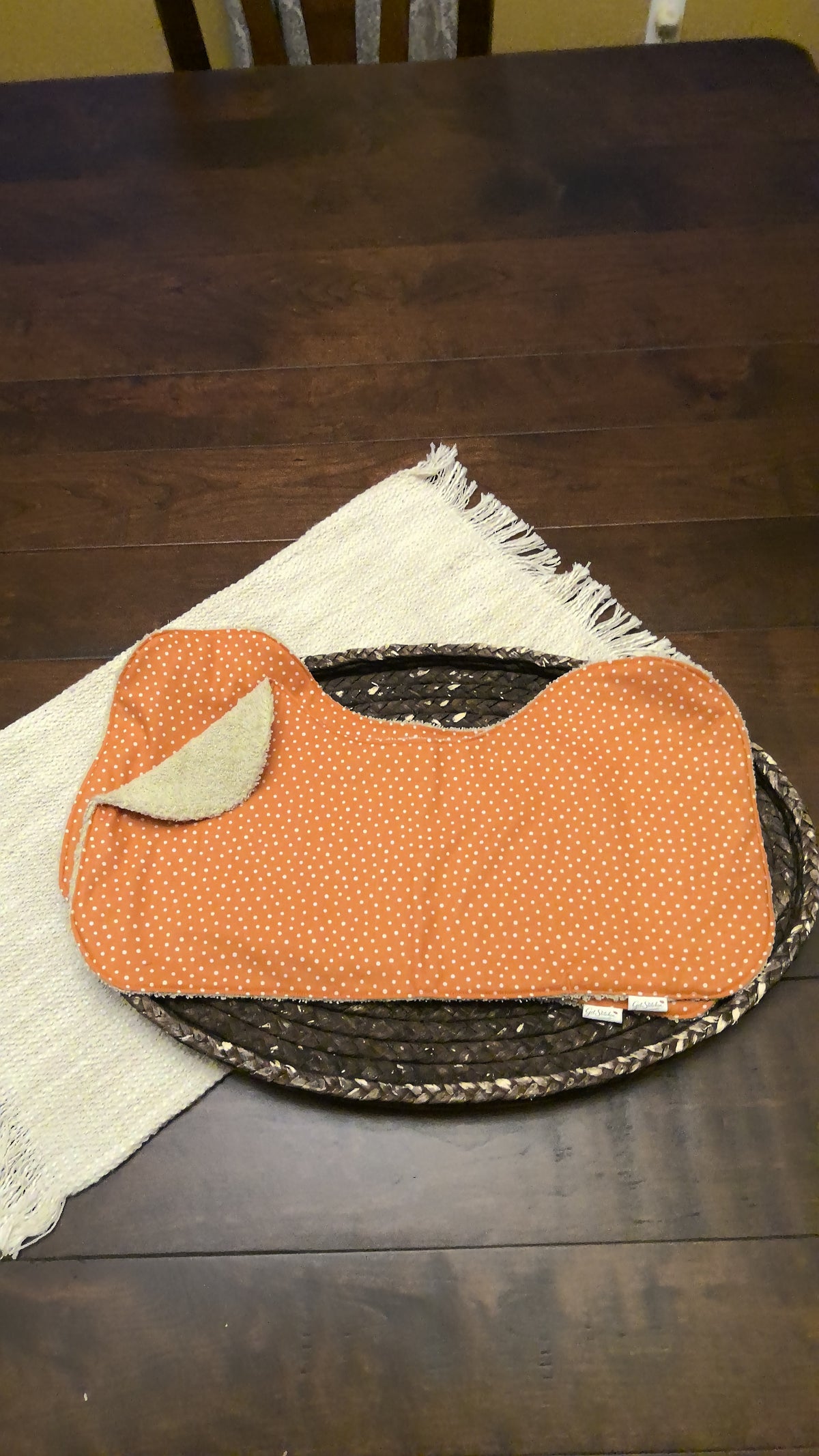 Orange Polka Dots Burp Cloth – Beige Terry