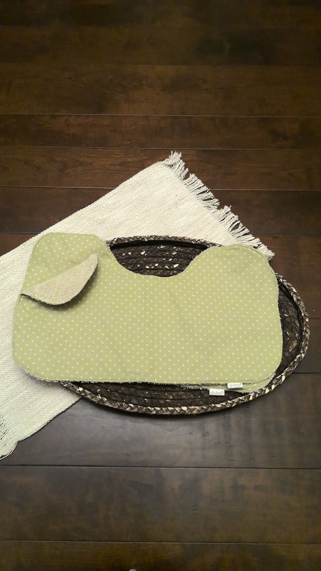 Sage Polka Dots Burp Cloth – Beige Terry