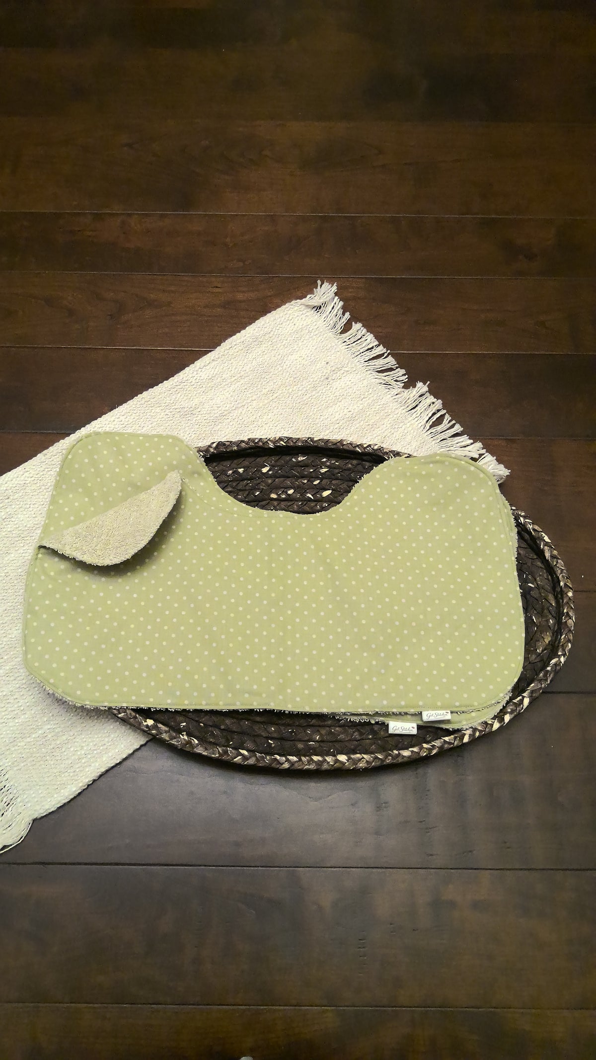 Sage Polka Dots Burp Cloth – Beige Terry