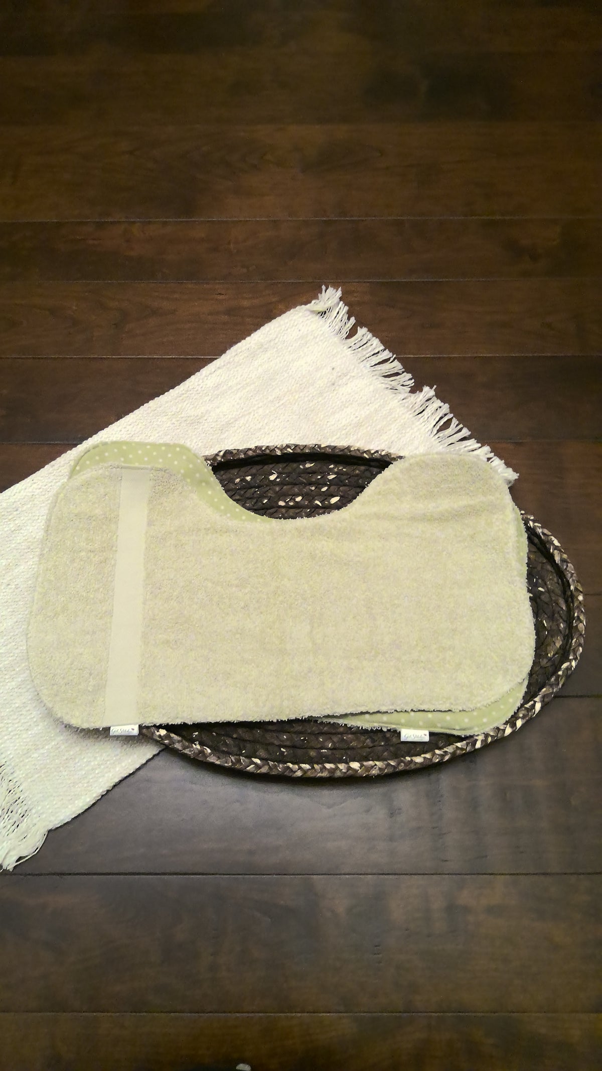 Sage Polka Dots Burp Cloth – Beige Terry